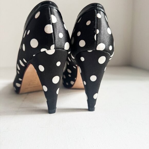 Ramon Tanza Black White Polka Dots Heart Detail PIn up Heels 9M - Picture 2 of 11